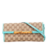 グッチ GGキャンバス バンブー ショルダーバッグ 117594 ブラウン ブルー キャンバス レザー レディース GUCCI 【中古】